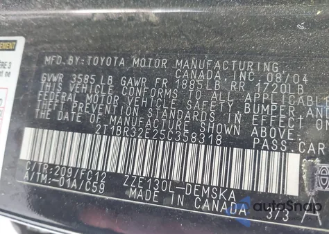 2005 Toyota Corolla S from USA, damaged, VIN 2T1BR32E25C358318